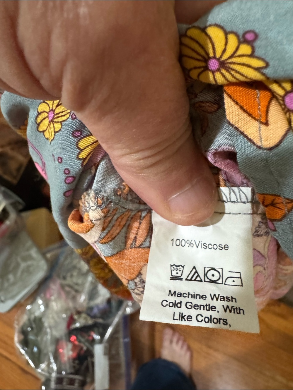 Floral Tie-Front Peasant Romper in Gray, Pink & Orange - Picture 7 of 9